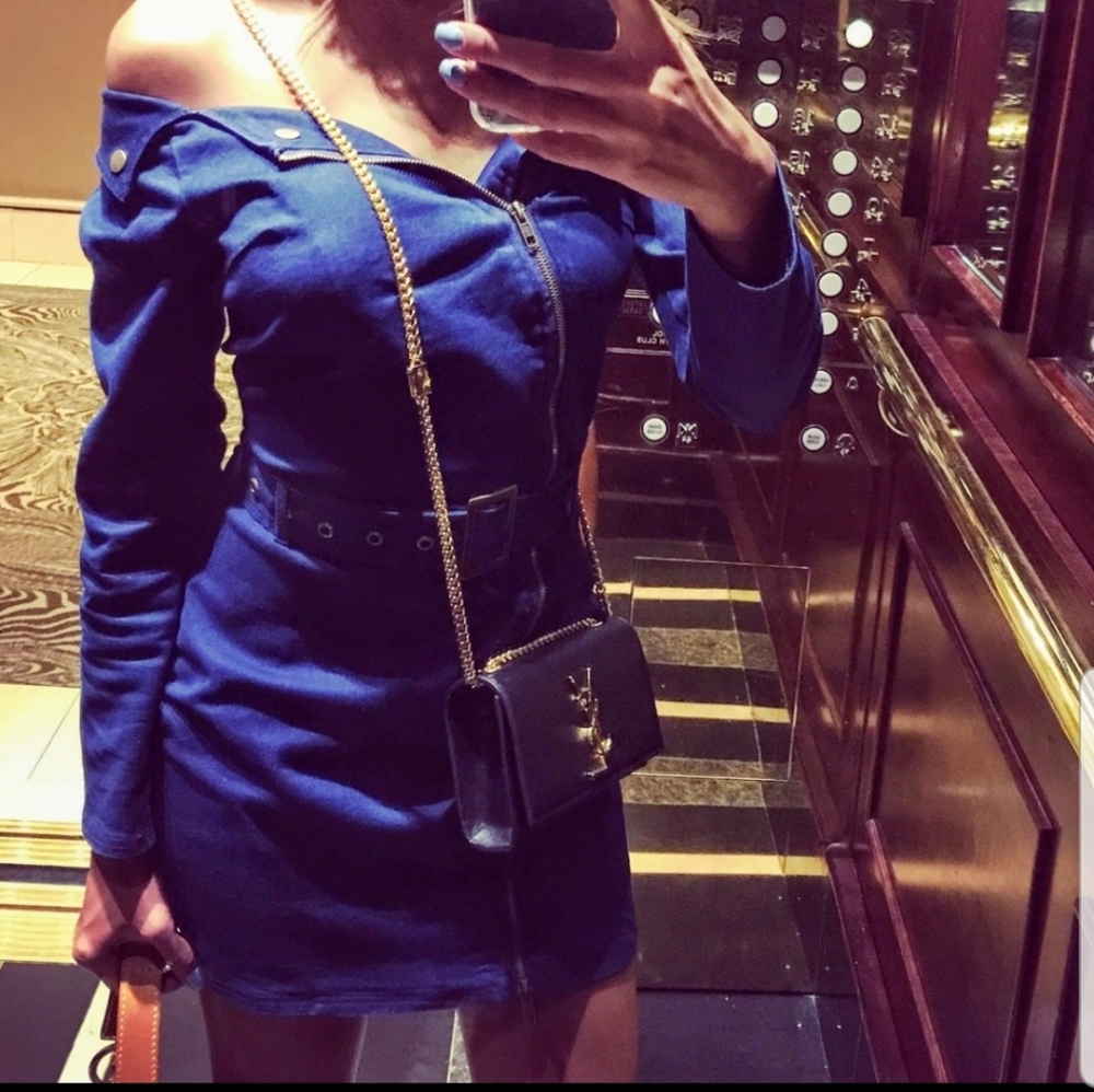 Off shoulder denim dress Stretchy